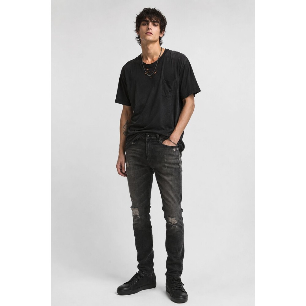 R13 Thurston Black Distressed Skate Jeans Mens 31x31 Gothic Grunge Stretch Denim